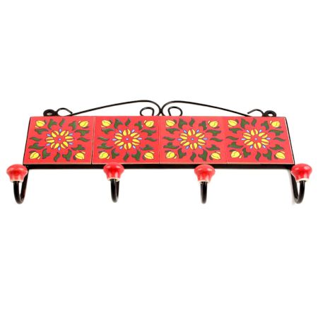 Red Yellow Floral Tiles Hooks